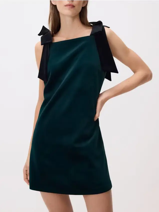 Mini vestito in velour - verde scuro