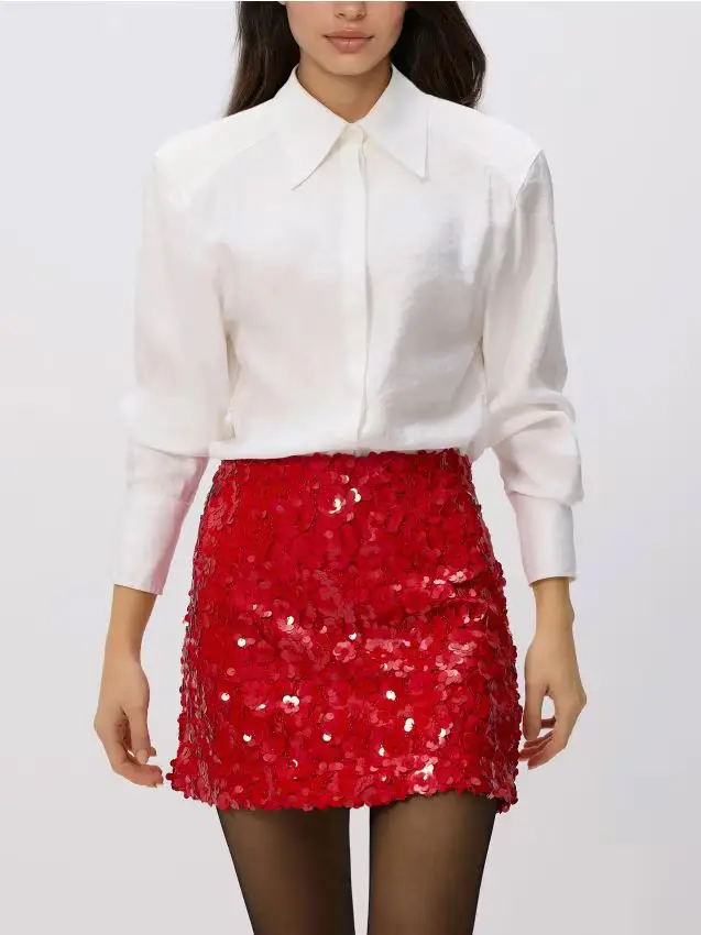 Minigonna con paillette - rosso