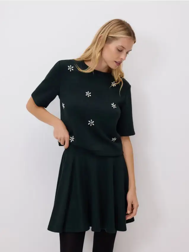 Minigonna con volant - verde petrolio