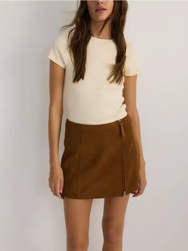 Minigonna effetto scamosciato - beige