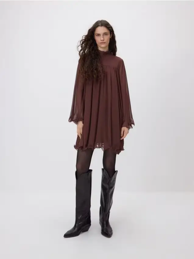 Minivestito in chiffon - marrone scuro