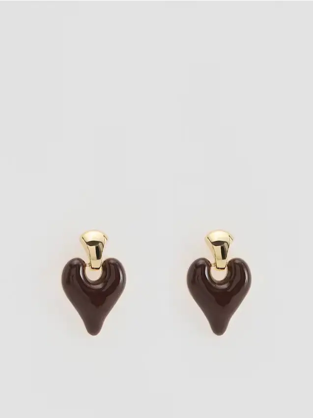 Orecchini pendenti a forma di cuore - marrone scuro