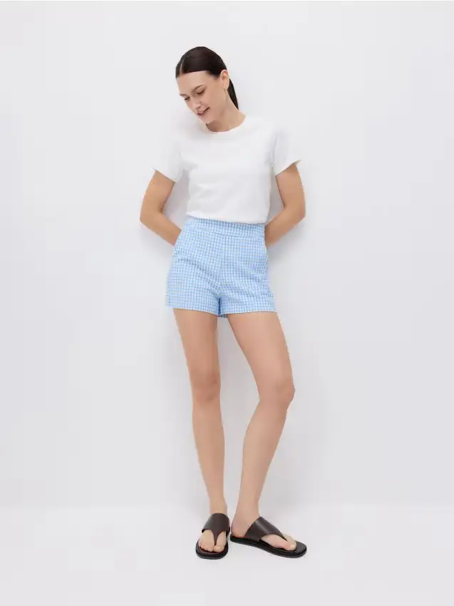 Pantaloncini a quadretti - blu pallido