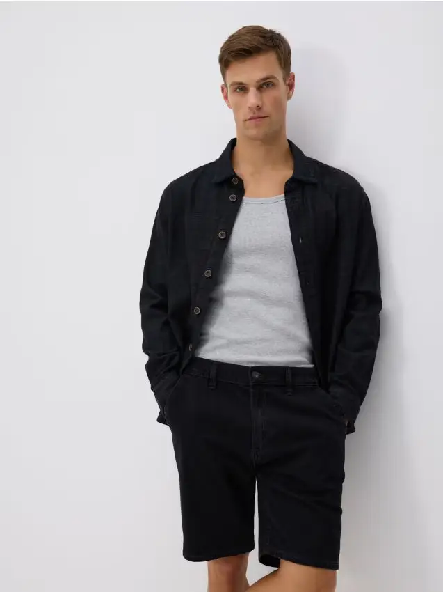 Pantaloncini di jeans straight - nero