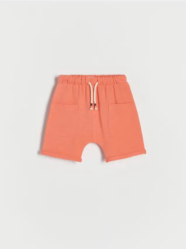 Pantaloncini in cotone con tasche - corallo