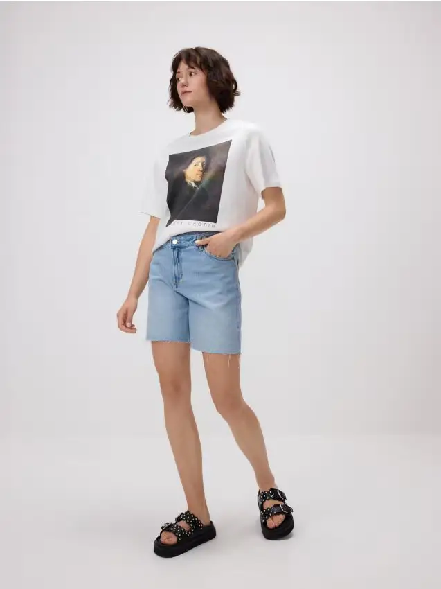 Pantaloncini in denim con chiusura asimmetrica - blu