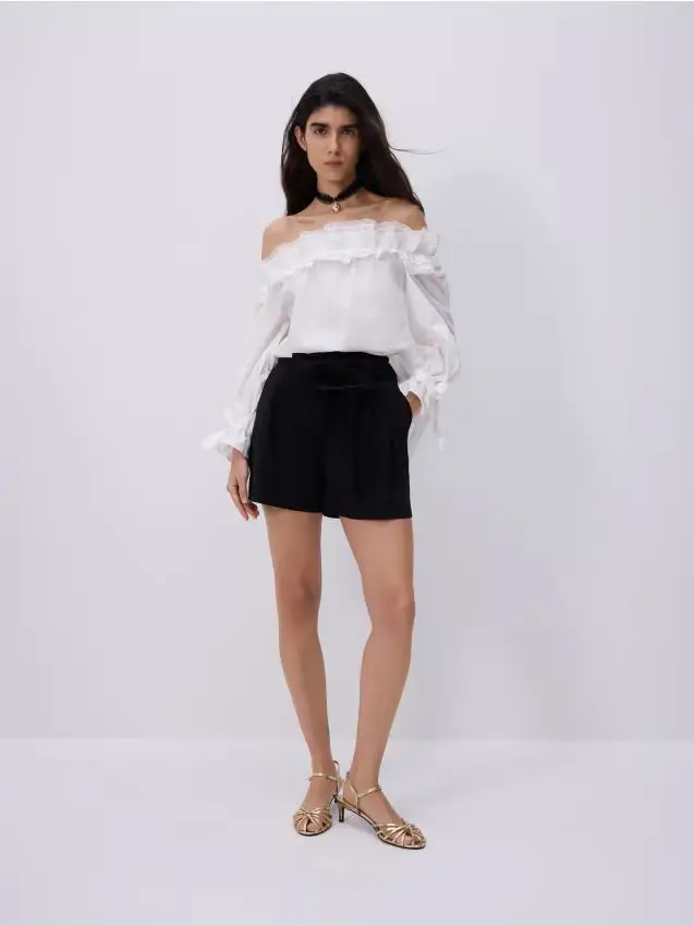 Pantaloncini in lana da abito - nero