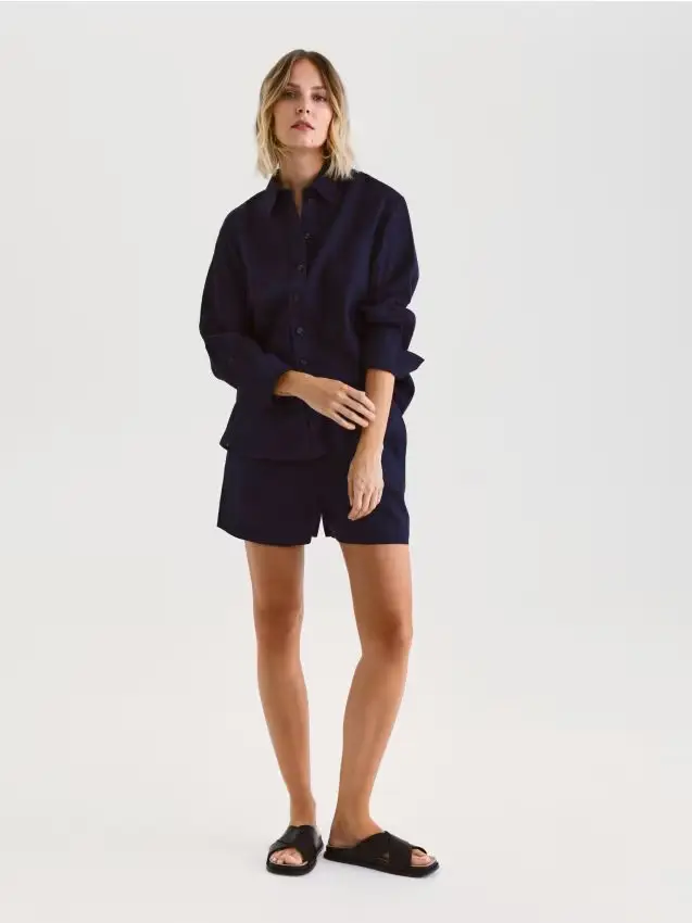 Pantaloncini in lino - blu scuro