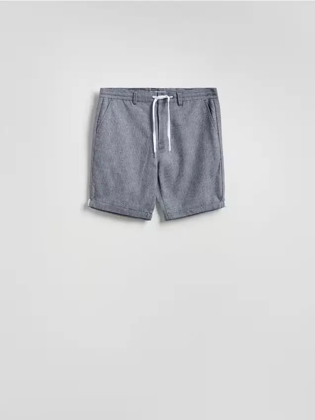 Pantaloncini in misto lino - blu scuro