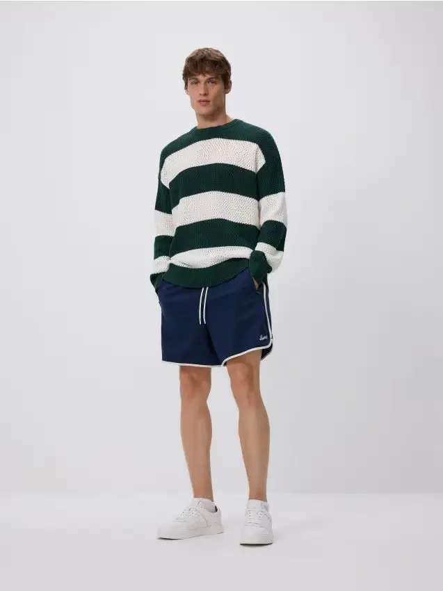 Pantaloncini in misto lyocell - blu scuro