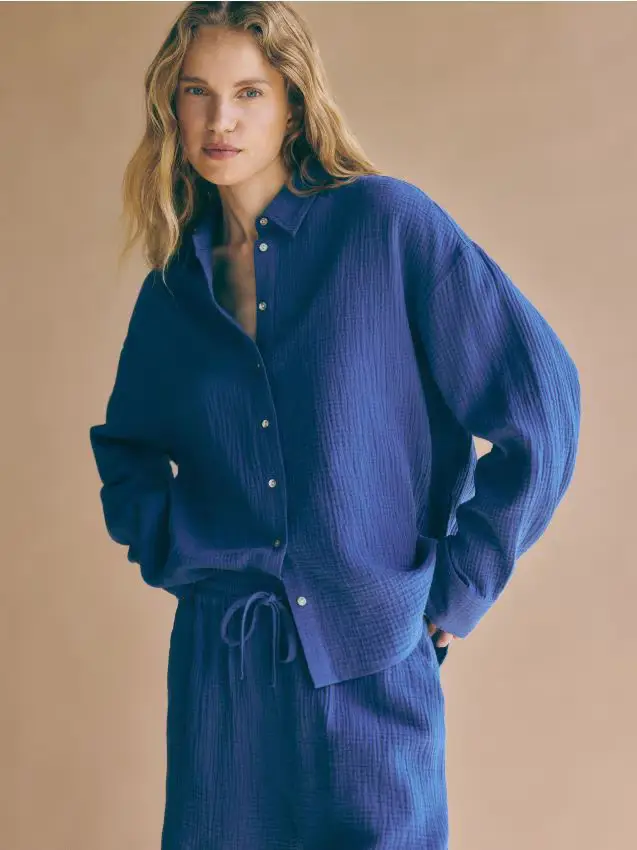 Pantaloncini in mussola di cotone - blu