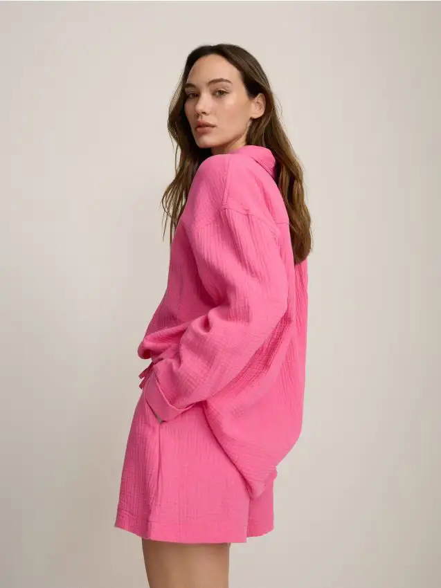 Pantaloncini in mussola di cotone - rosa shocking