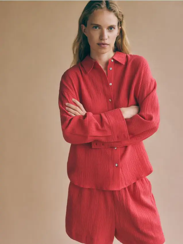 Pantaloncini in mussola di cotone - rosso