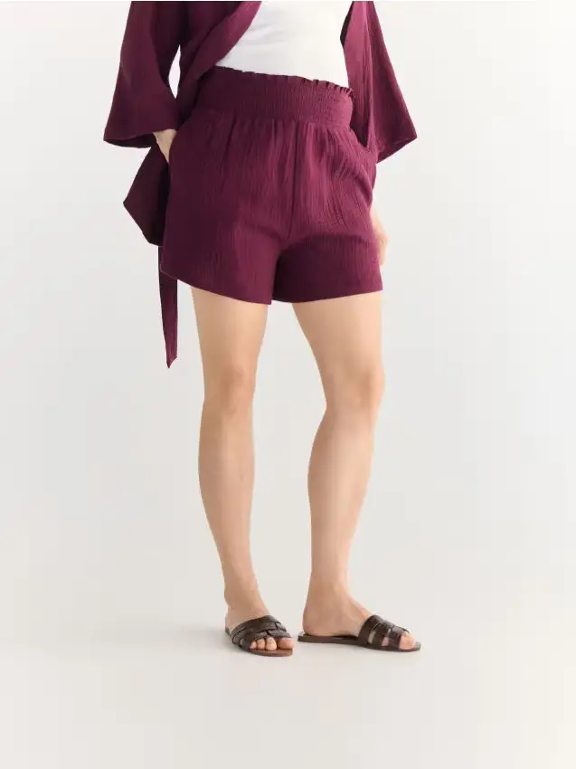 Pantaloncini in mussola - mogano