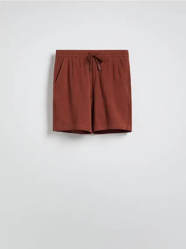 Pantaloncini regular in misto lino - carminio