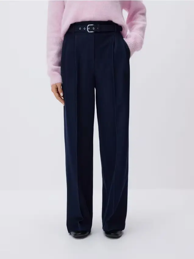 Pantaloni a gamba ampia con cintura - blu scuro