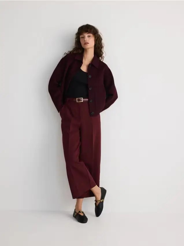 Pantaloni a gamba ampia con cintura - maroon