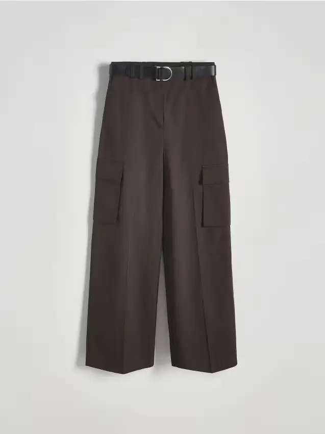 Pantaloni a gamba ampia con cintura - marrone scuro