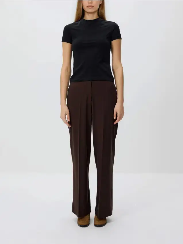 Pantaloni a gamba ampia con piega stirata - marrone polveroso