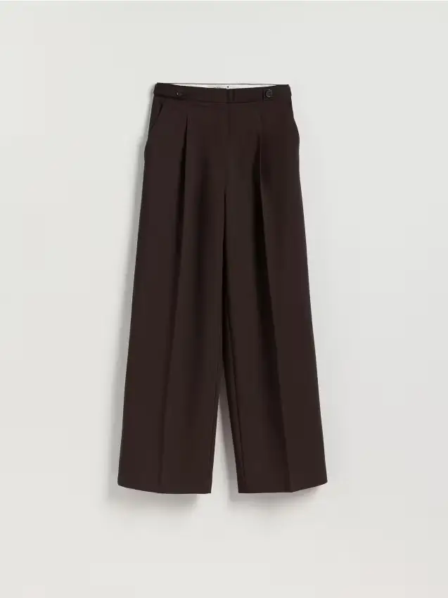 Pantaloni a gamba ampia con piega stirata - marrone scuro