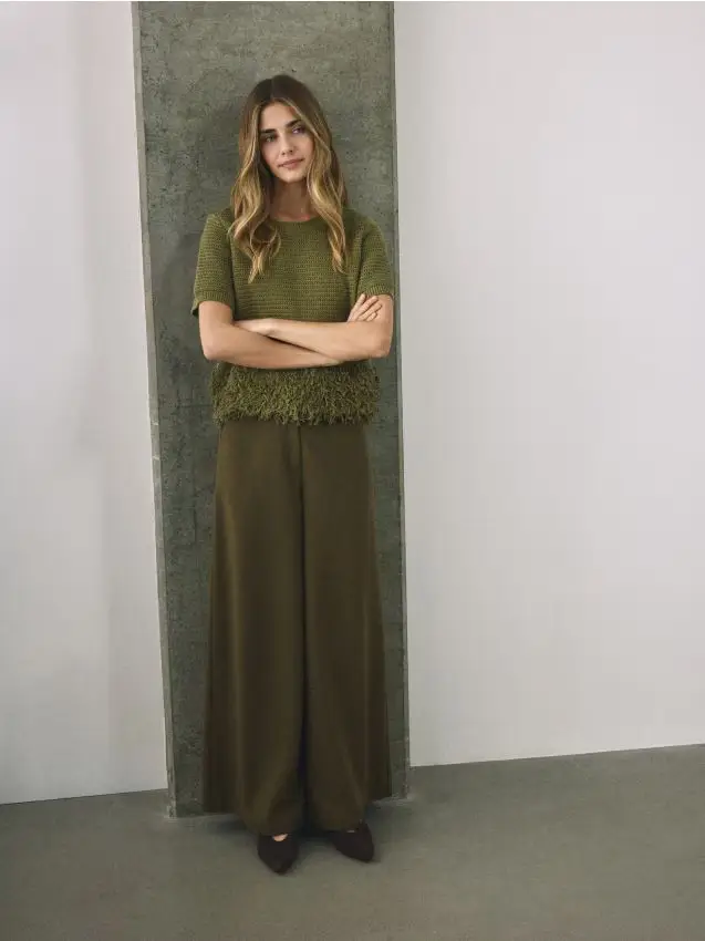 Pantaloni a gamba larga - verde-marrone