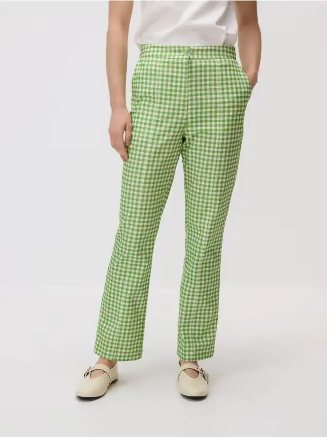 Pantaloni a quadri con pince - verde chiaro