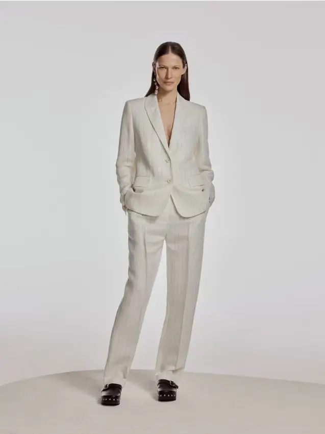 Pantaloni a righe con lino - panna