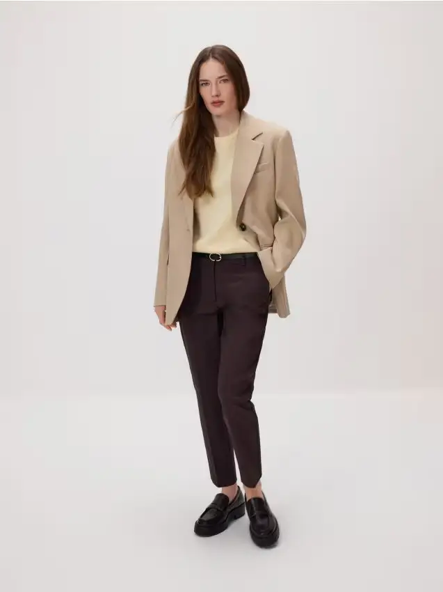 Pantaloni a sigaretta con cintura - marrone scuro