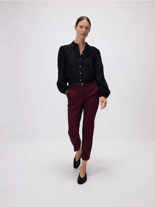 Pantaloni a sigaretta con cintura - mogano