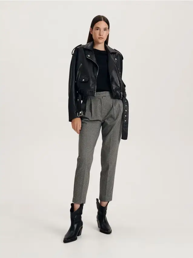 Pantaloni a sigaretta con piega stirata - grigio scuro