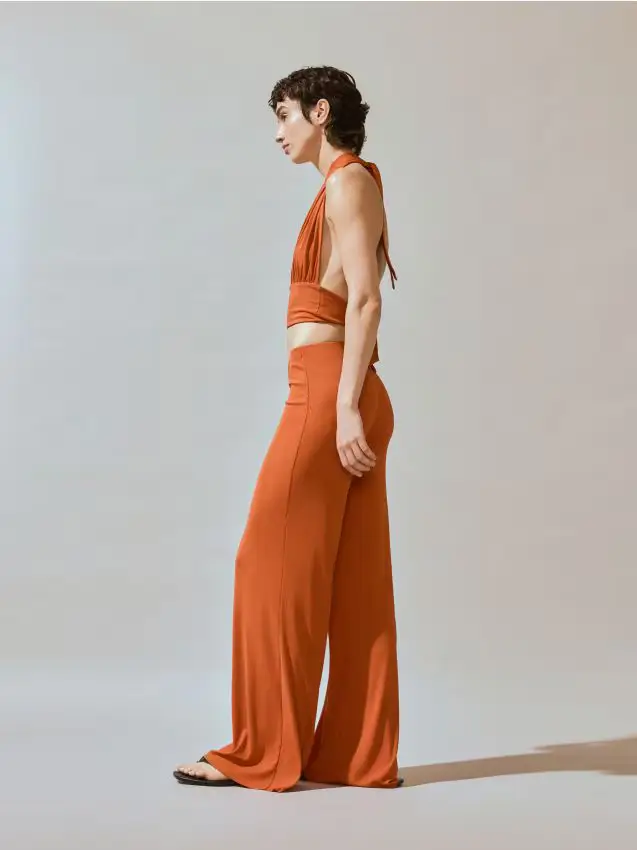 Pantaloni a zampa a coste - mandarino