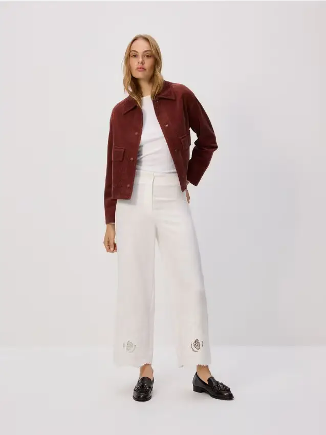 Pantaloni ampi con aggiunta di lino - bianco