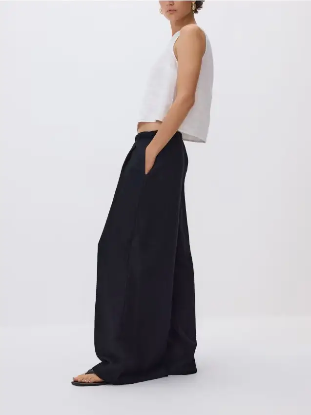 Pantaloni ampi con aggiunta di lino - nero