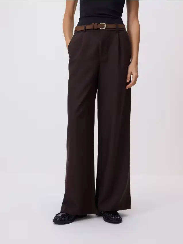 Pantaloni ampi con cintura - marrone scuro