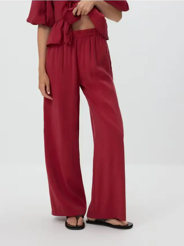 Pantaloni ampi con modal - maroon