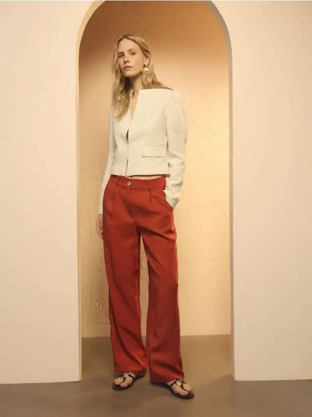 Pantaloni ampi con modal - maroon