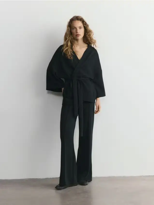 Pantaloni ampi con modal - nero