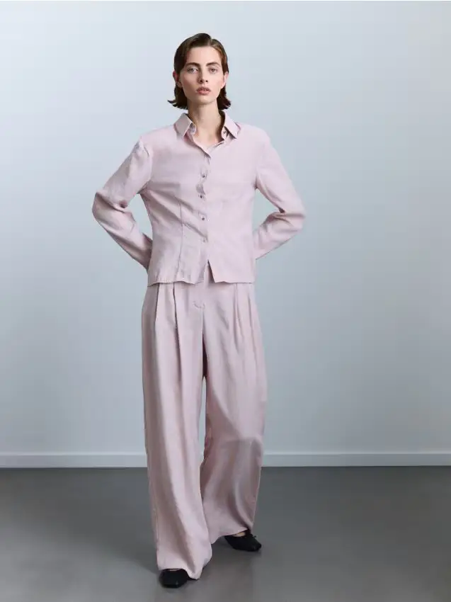 Pantaloni ampi con modal - rosa pastello