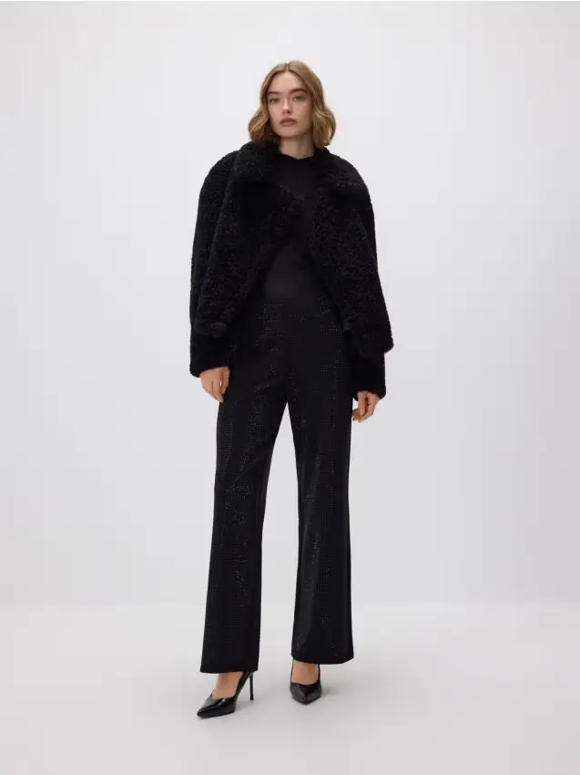 Pantaloni ampi con strass - nero