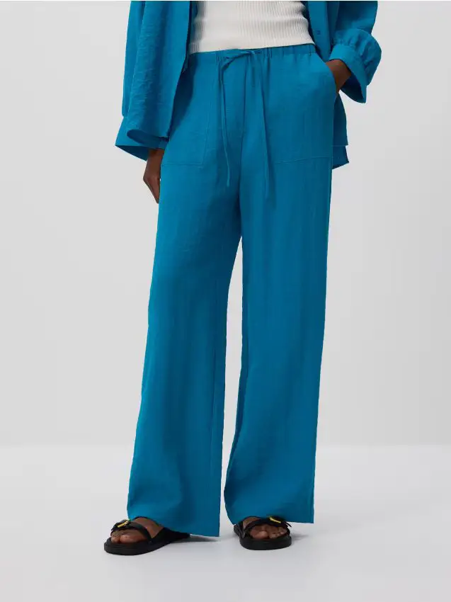 Pantaloni ampi in viscosa - turchese