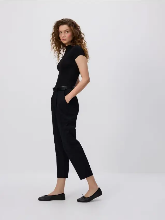 Pantaloni barrel leg con cintura - nero