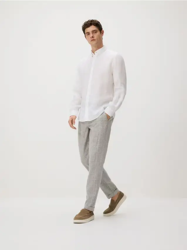 Pantaloni carrot in misto lino - grigio chiaro