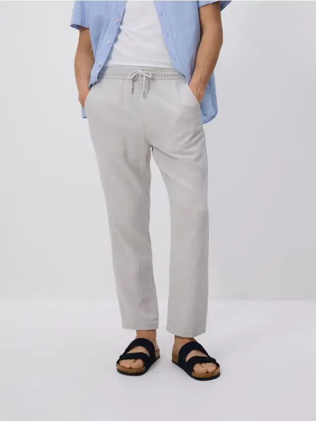 Pantaloni carrot in misto lino - grigio chiaro