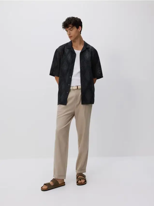 Pantaloni chino con lino - beige