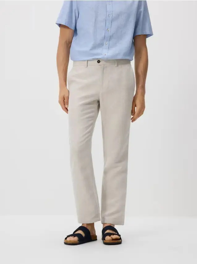 Pantaloni chino regular misto lino - beige