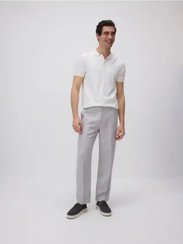 Pantaloni chino regular misto lino - grigio chiaro