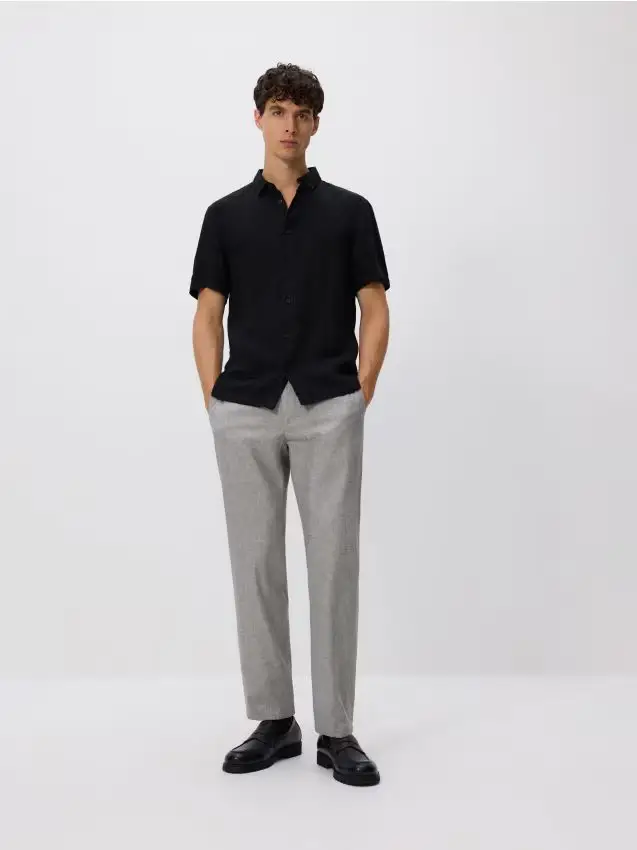 Pantaloni chino regular misto lino - verde oliva