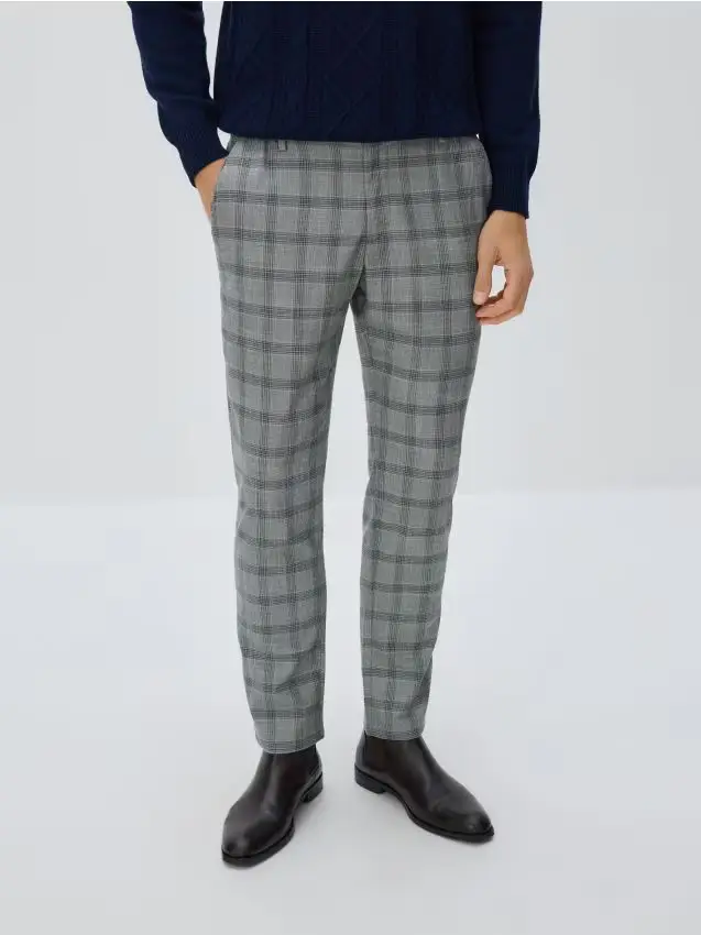 Pantaloni chino slim a quadri - grigio medio