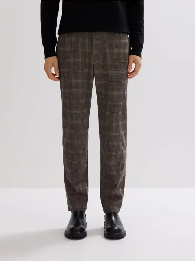 Pantaloni chino slim a quadri - marrone scuro