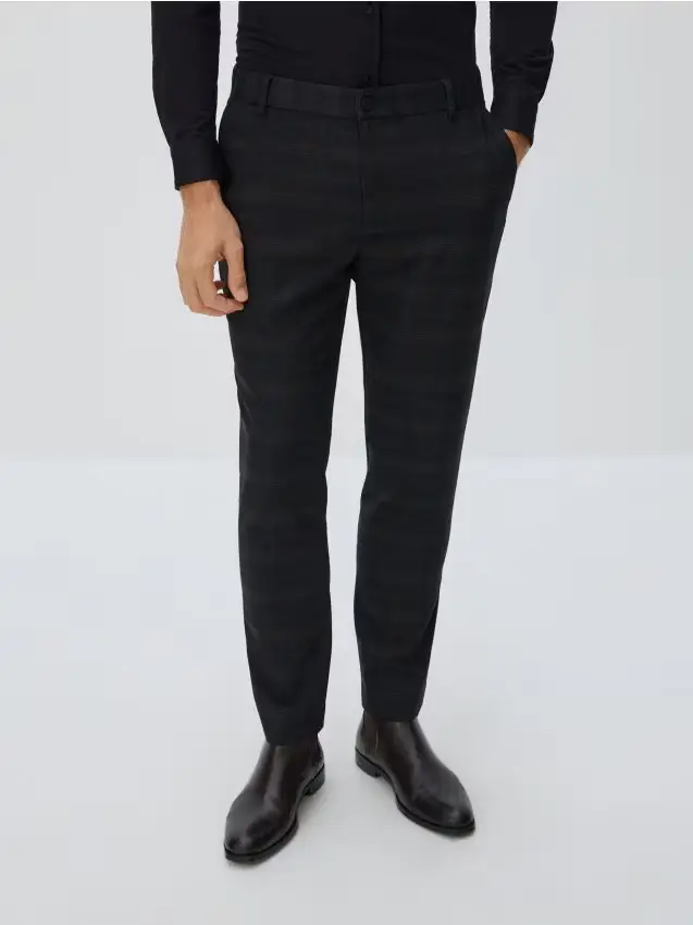 Pantaloni chino slim a quadri - nero